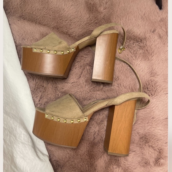 Wooden Block Boho Modern Classy Chic Glam Wood Hipster Elegant Strap Hip Heels - Picture 7 of 8